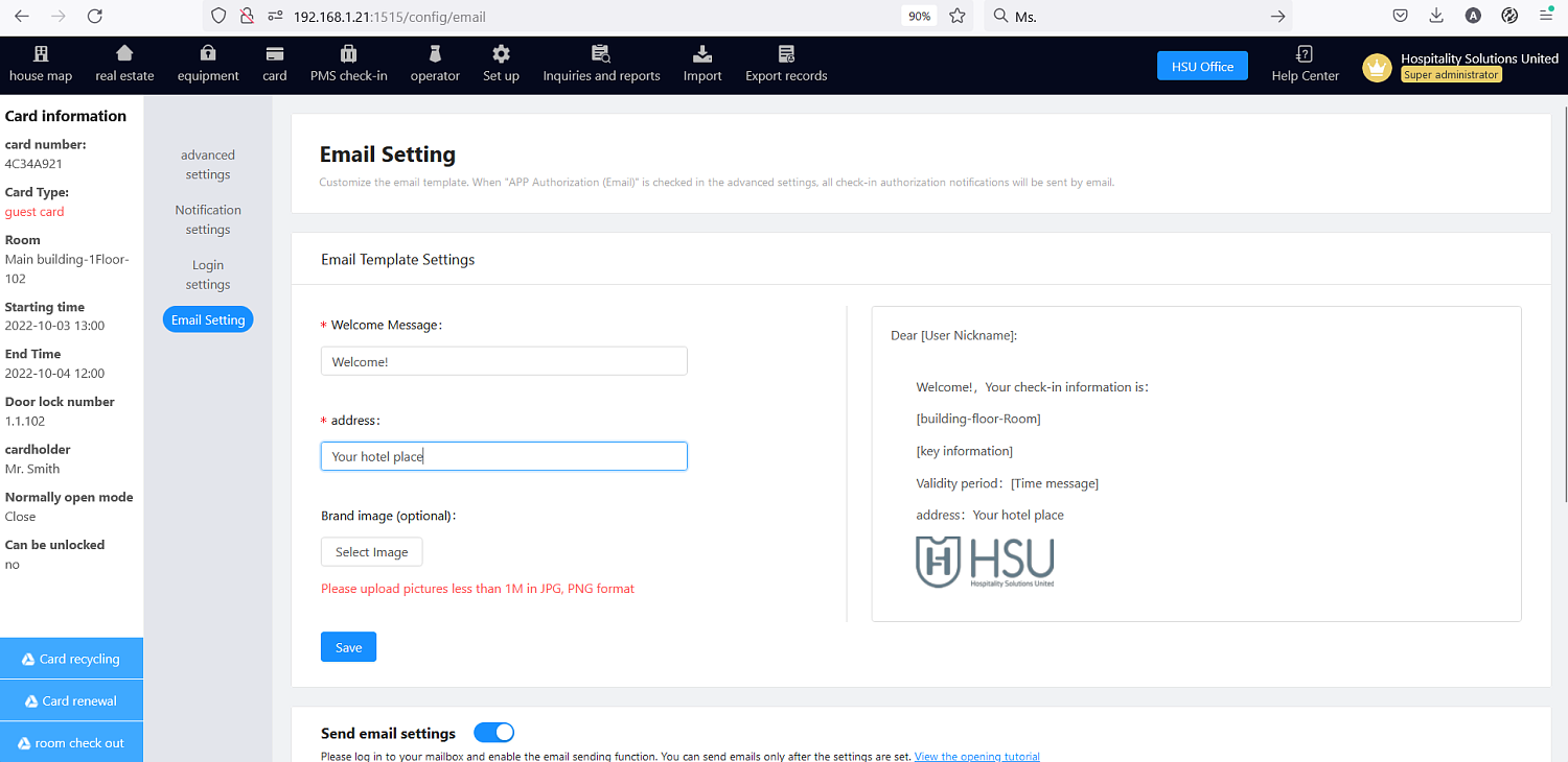 HSU HTLock Software - setting up an email template